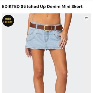 Edikted Stitched Up Denim Mini Skort. EUC